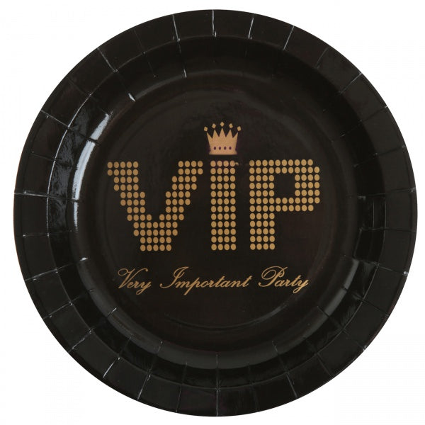 10 Pappteller VIP in Schwarz / Gold