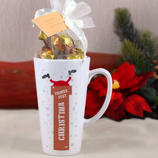 Geniessertasse Weihnachtsmann mit Name und Schokoladenfüllung