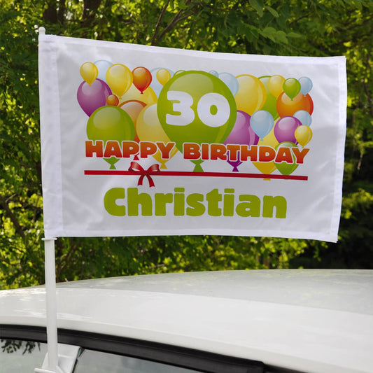 Geburtstag Fahne Auto Name Alter Luftballons