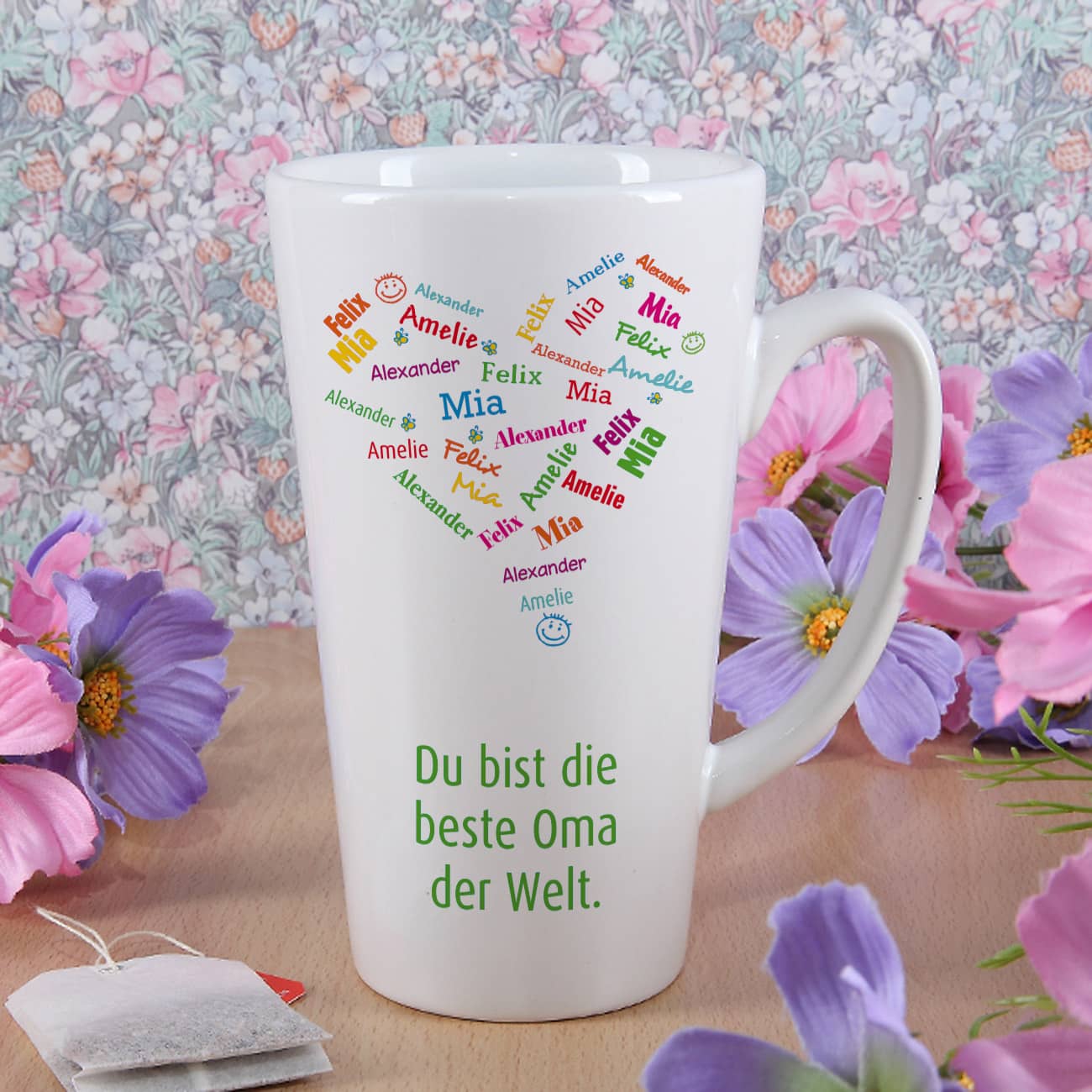 Geniessertasse mit Herz aus Namen der Kinder