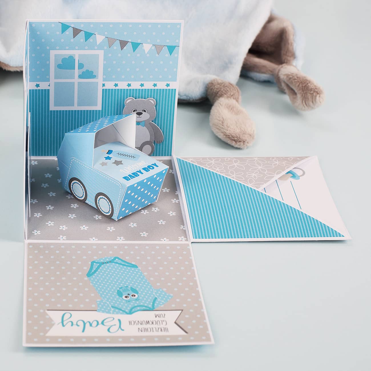 Babygeschenk  Explosionsbox für Jungen im Kinderzimmer Look Detailbild