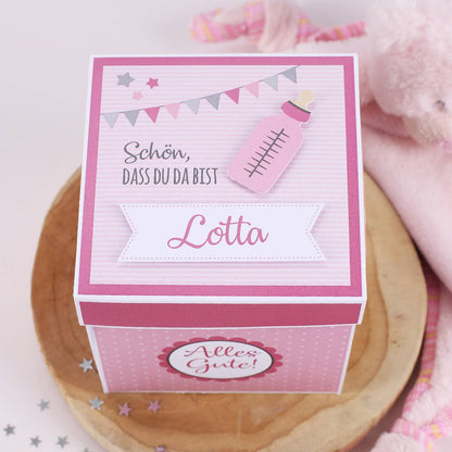 Überraschungsbox zur Geburt, Babygeschenk für Mädchen von oben