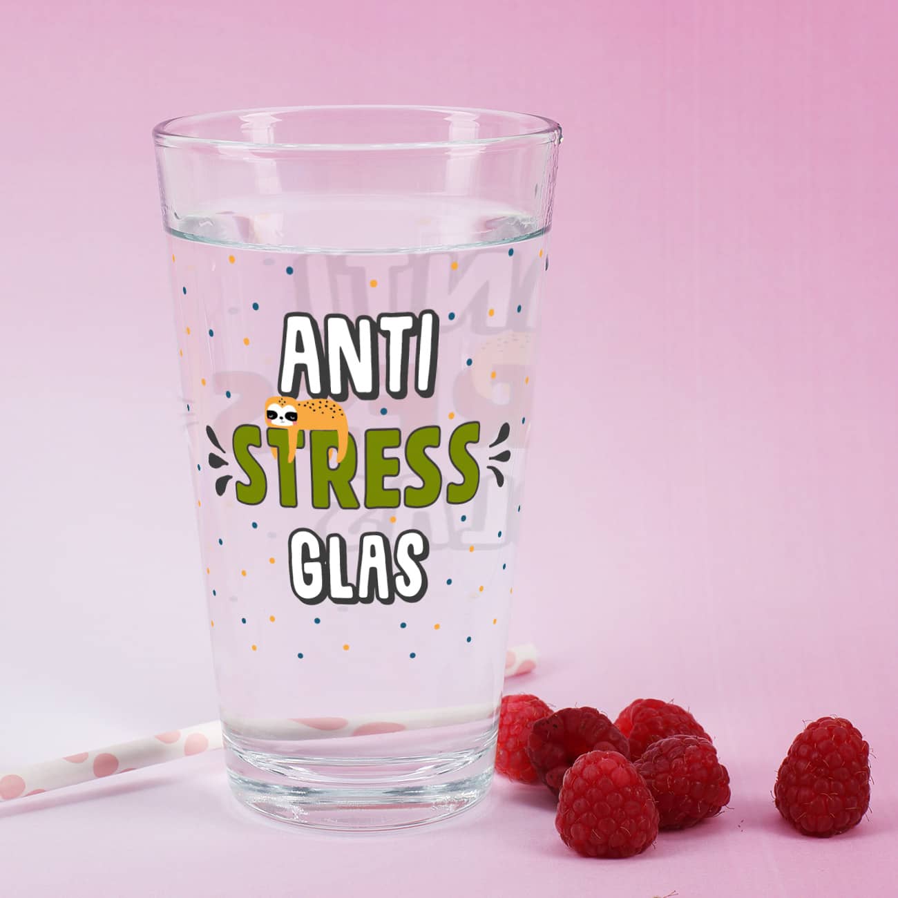 Anti-Stress Trinkglas mit kleinem Faultier