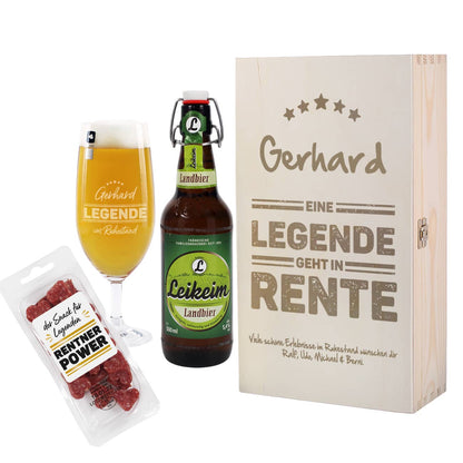 Legende in Rente - persönliches Geschenkset zum Ruhestand in edler Holzbox