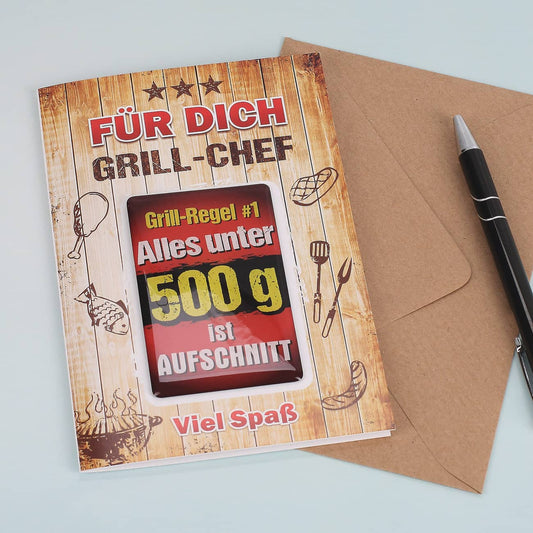 Grußkarte mit Magnet Grill-Chef