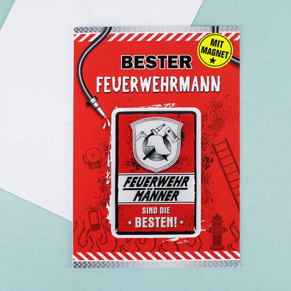 Glückwunschkarte mit Magnet für den Feuerwehrmann