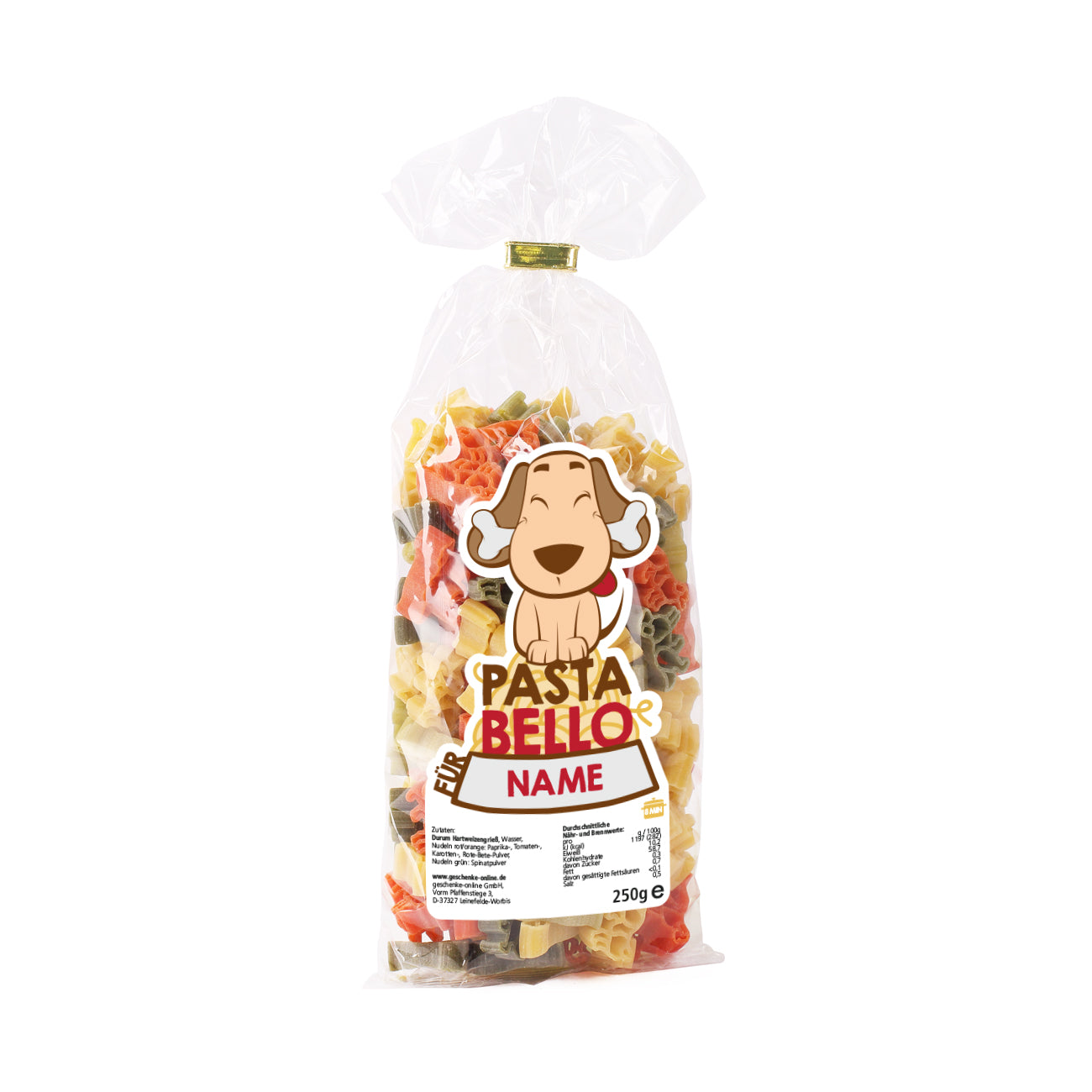 Pasta Bello - Nudeln ind Hundeform mit Ihrem Wunschnamen