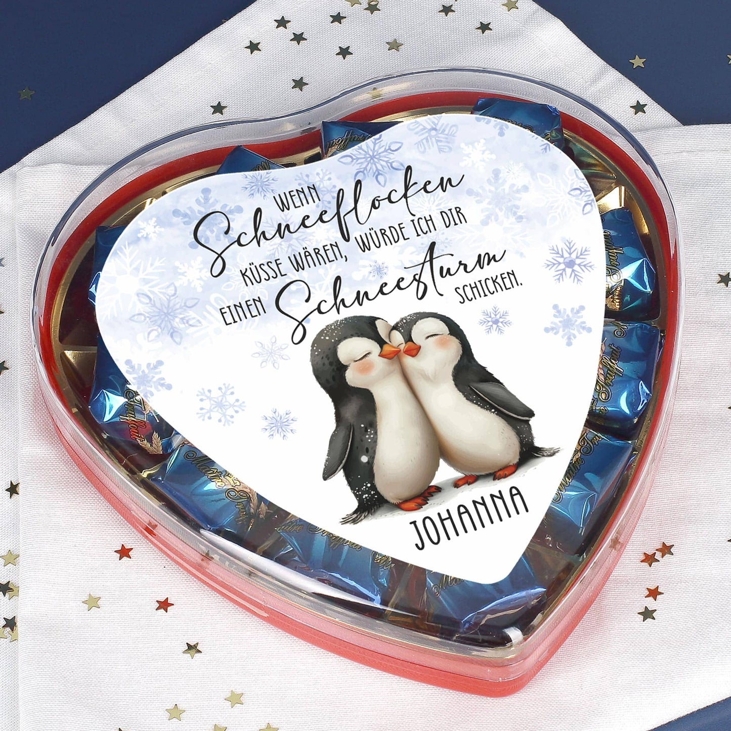 Romantische Pralinen zu Weihnachten personalisiert