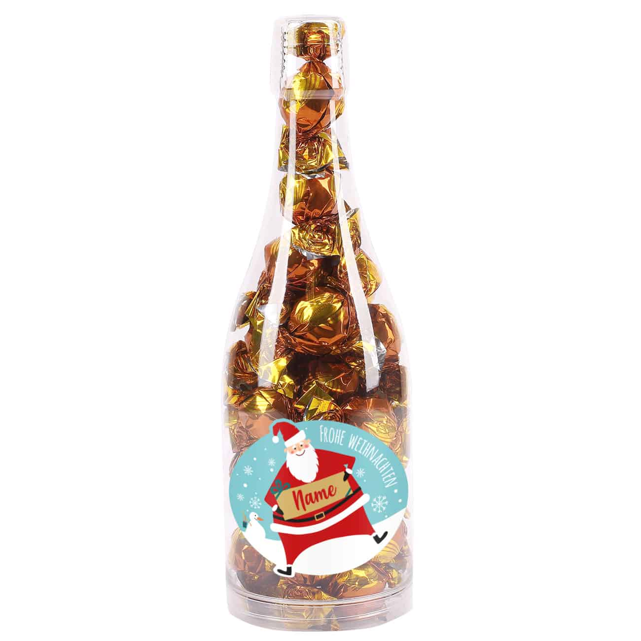 Frohe Weihnachten - Pralinenflasche mit Namensetikett