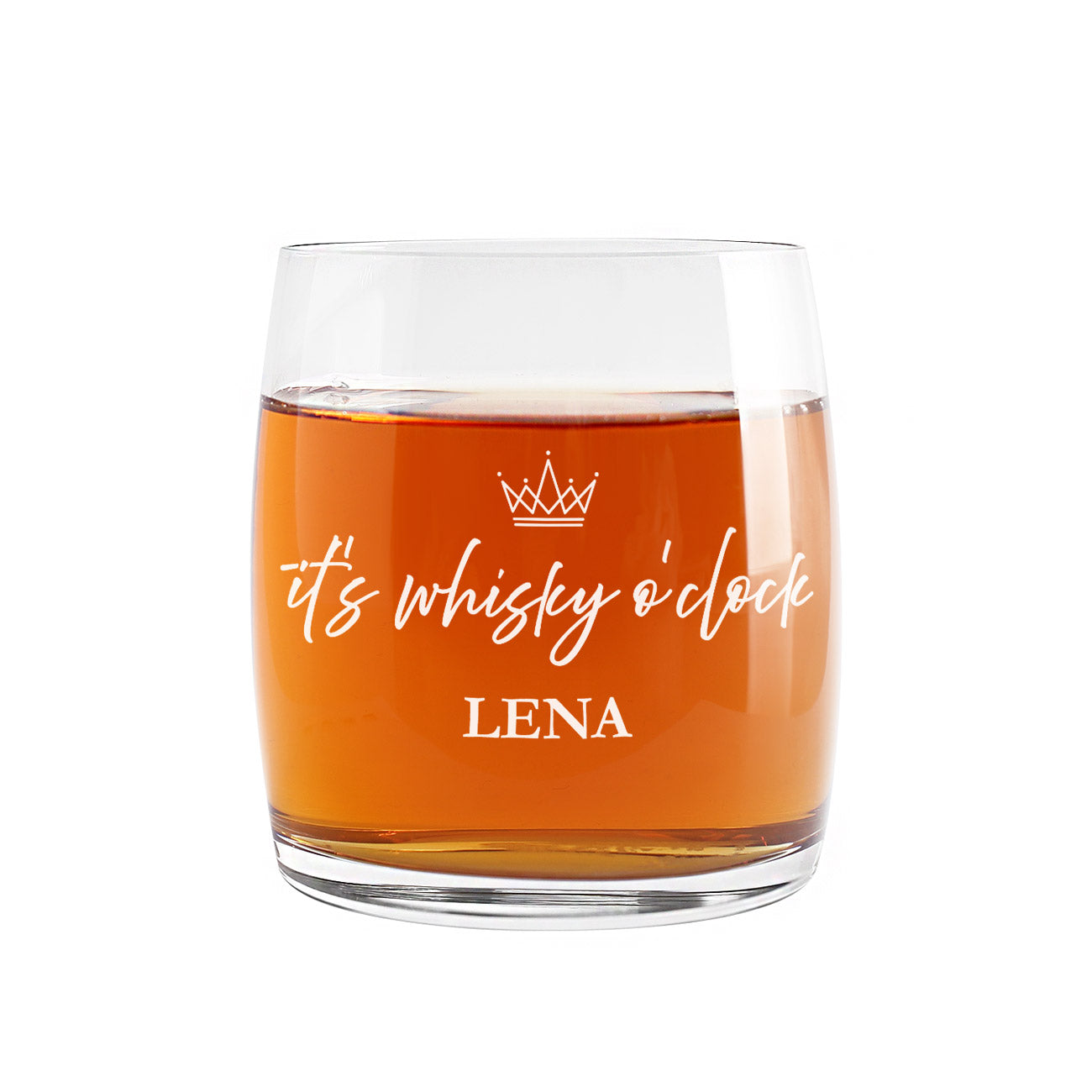 It's whisky o'clock - bedrucktes Whiskyglas mit Name und Krone