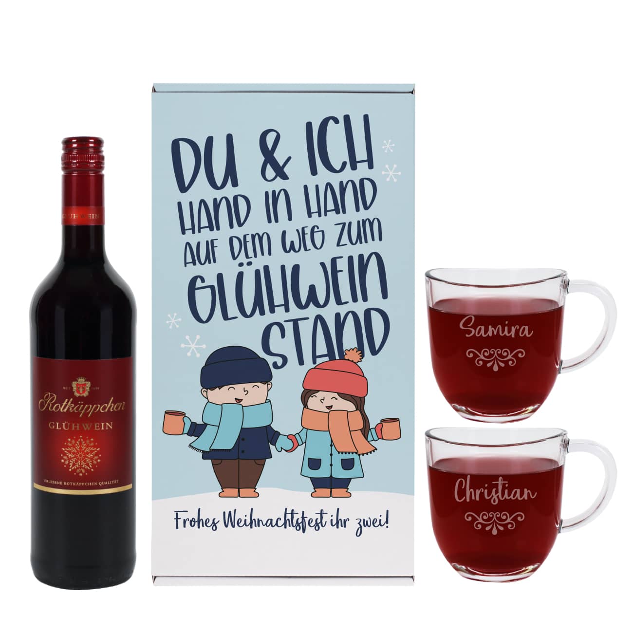 Personalisiertes Glühwein Set "Du & ich, Hand in Hand auf dem Weg zum Glühweinstand"