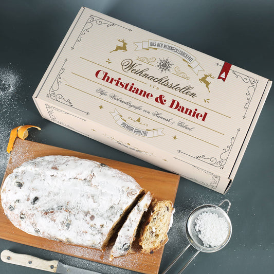 Rosinenstollen Thüringer Rezeptur in festlichem Geschenkkarton mit Name & Wunschtext, 1000 g