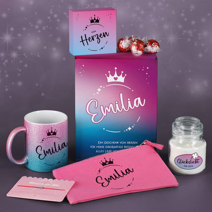 Geschenkset mit Glitzertasse, Beautycase, Duftkerze & mehr - für Frauen & Mädchen