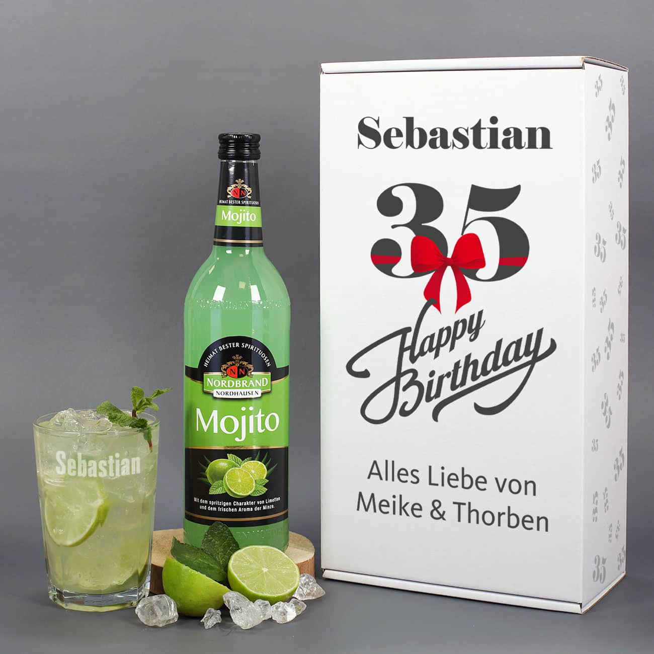 Geburtstagsset mit Glas und Mojito