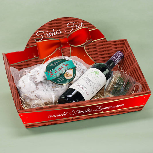 Persönliches Geschenkset mit Stollen, Glühwein und Glühweinglas