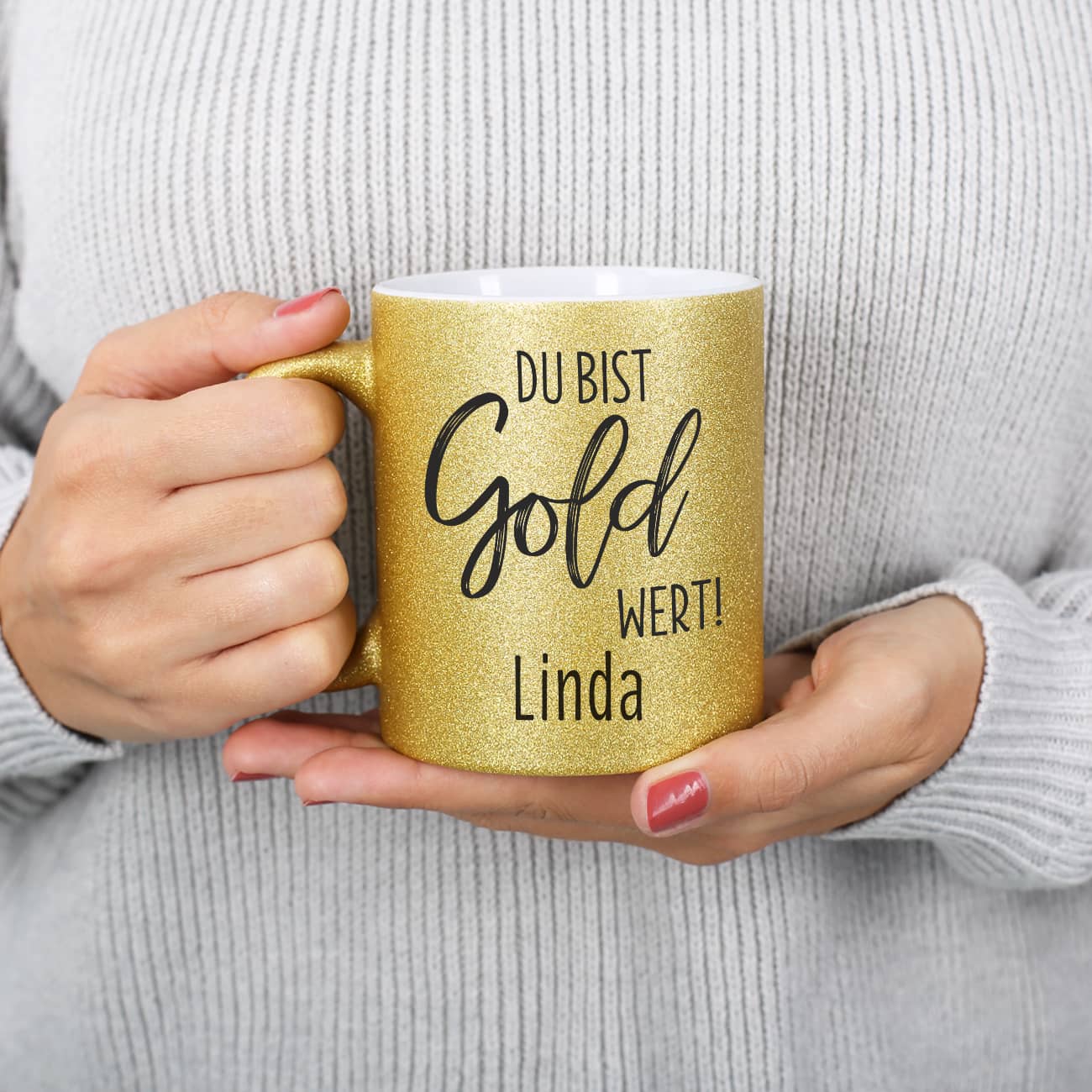 Goldtasse "Du bist Gold wert" mit Name 