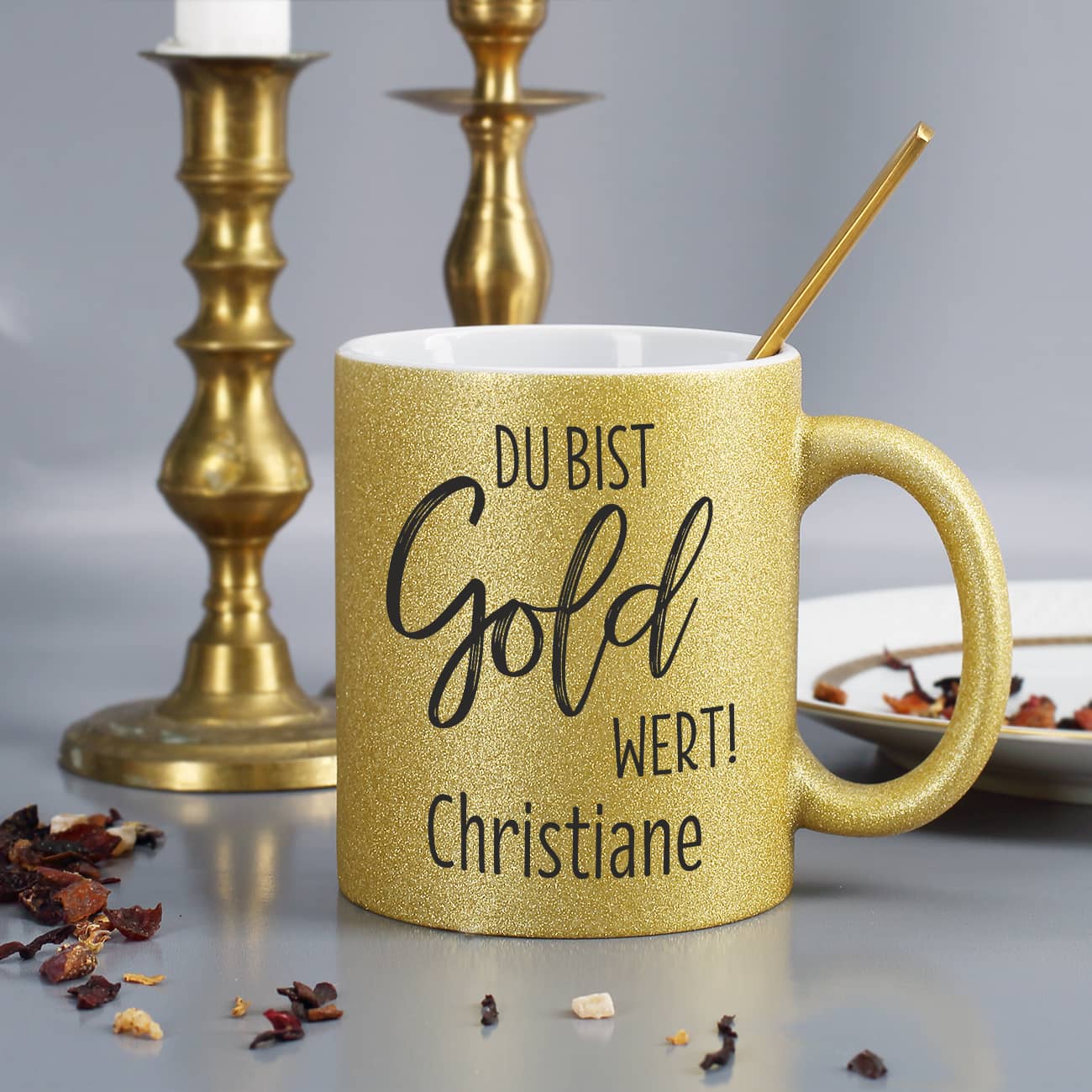 Tasse "Du bist Gold wert" mit Name bedruckt