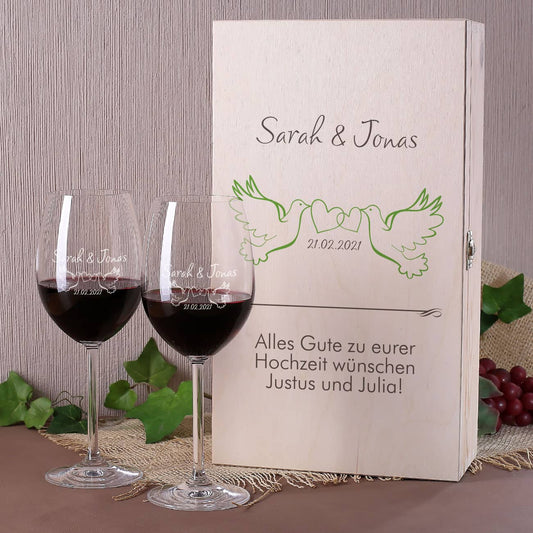 Geschenkset zur Hochzeit mit Turteltauben und Ihren Wunschangaben