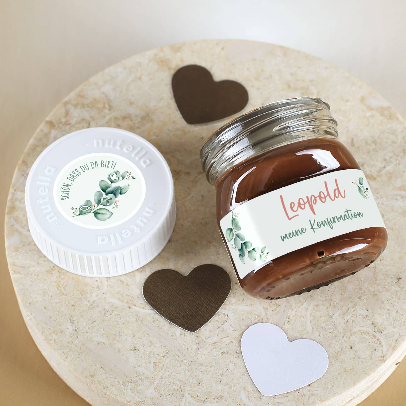 10er Set Nutella Gastgeschenke - Eukalyptus - zur Konfirmation