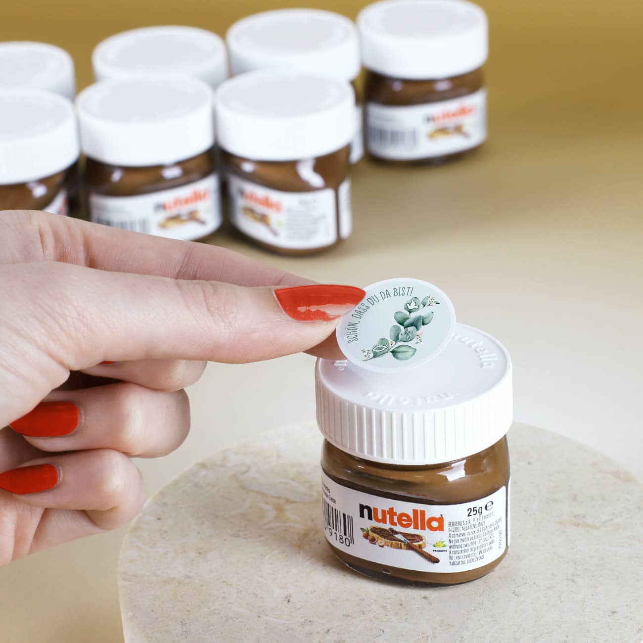 10er Set Nutella Gastgeschenke - mit Eukalyptus-Motiv