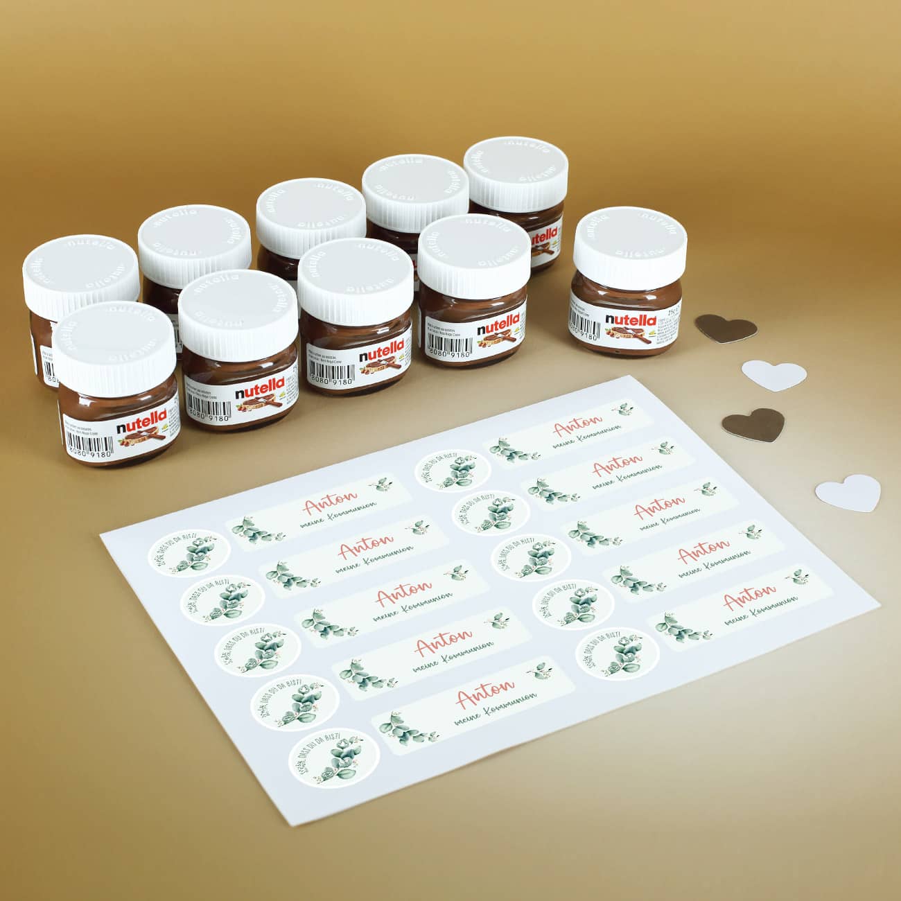 10er Set Nutella Gastgeschenke - Eukalyptus - zur Kommunion