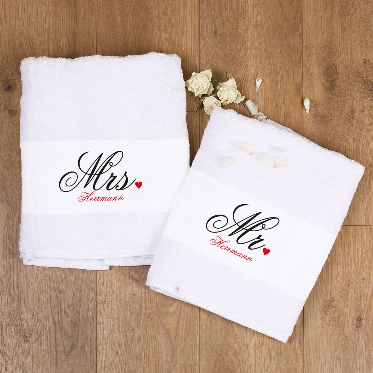 Mr und Mrs Handtuch Set mit Familienname