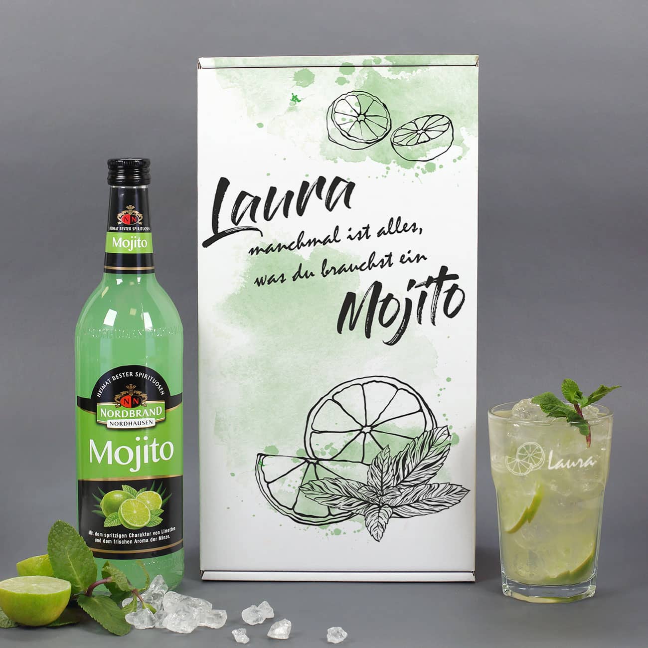 Mojito Geschenkset mit graviertem Cocktailglas