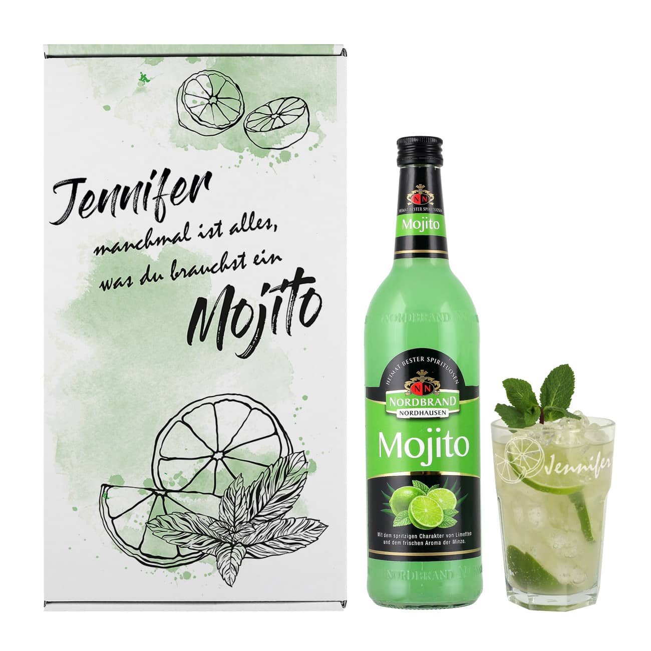 Mojito Geschenkset mit graviertem Cocktailglas