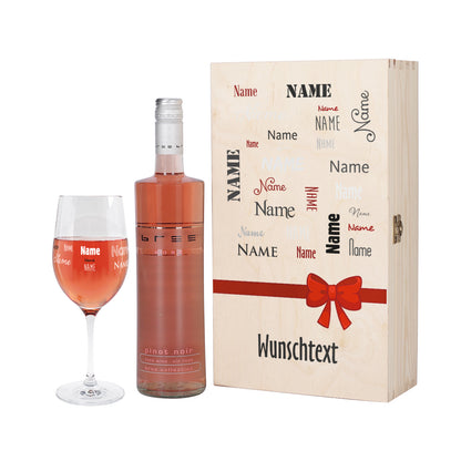 Roséwein-Set mit bedrucktem Glas in Holzbox