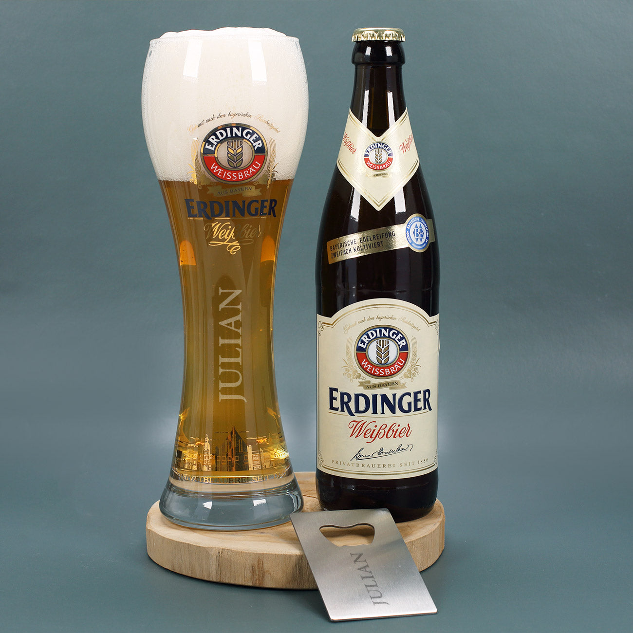 Bier-Geschenkset zu Weihnachten, mit graviertem Glas, Weißbier und Flaschenöffner