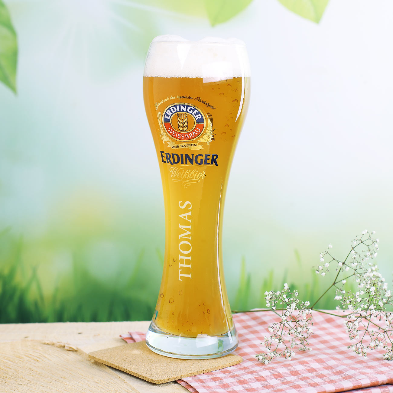 Erdinger Bier-Geschenkset zu Weihnachten, mit graviertem Glas, Weißbier und Flaschenöffner