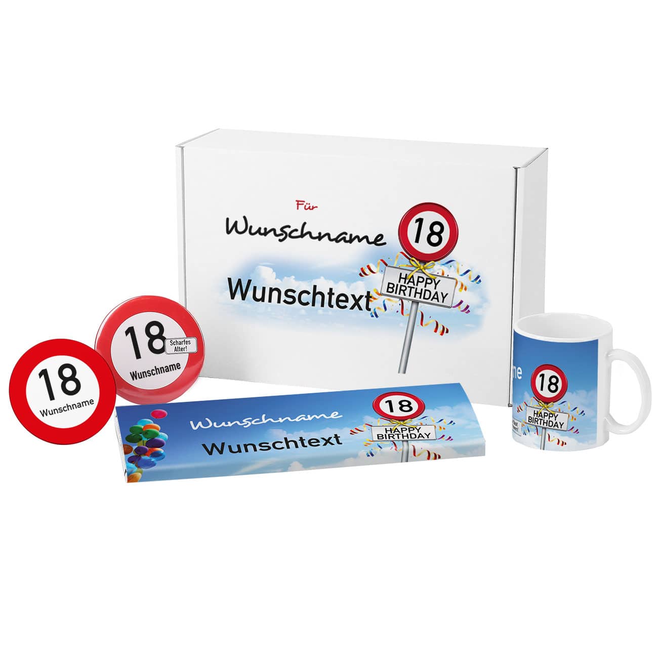 Geschenkbox zum 18. Geburtstag Happy Birthday mit Verkehrszeichen