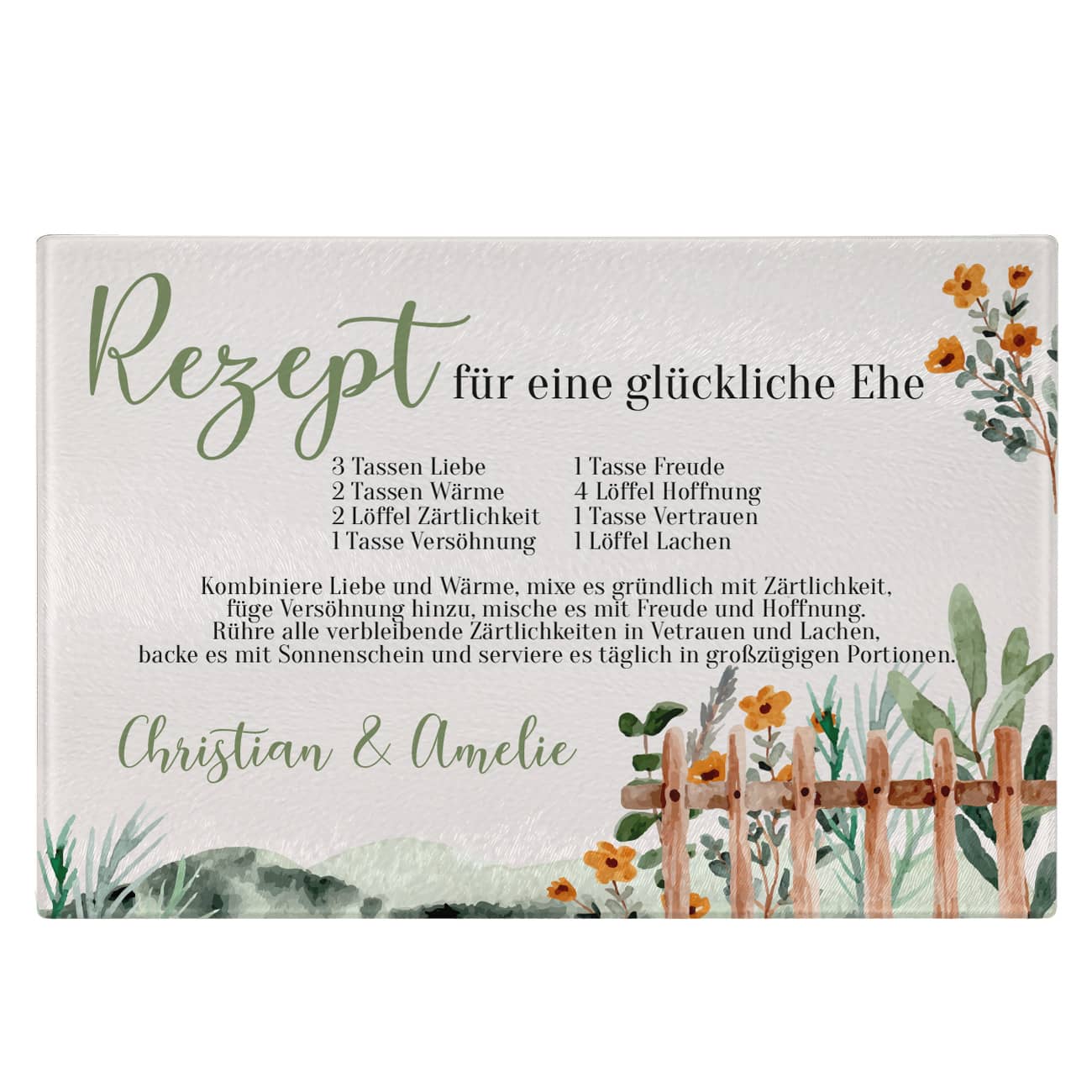 Rezept für eine glückliche Ehe - mit Namen des Paares