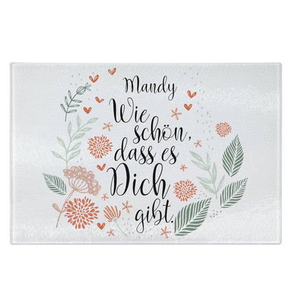 Kleines Glasbrettchen mit einem schönen Spruch und Ihrem Wunschnamen bedruckt