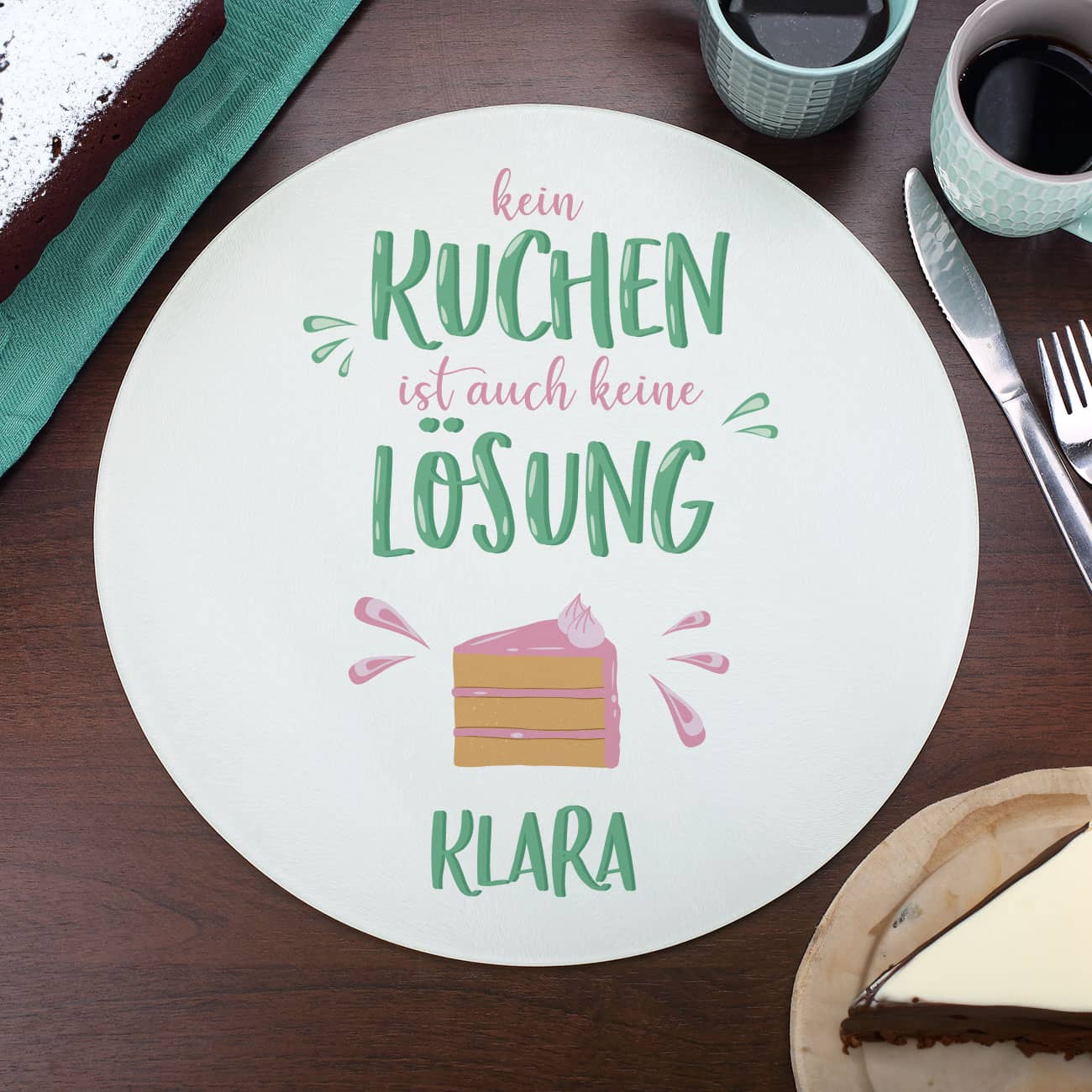 Lustiger Glasteller für Kuchen mit Name personalisiert