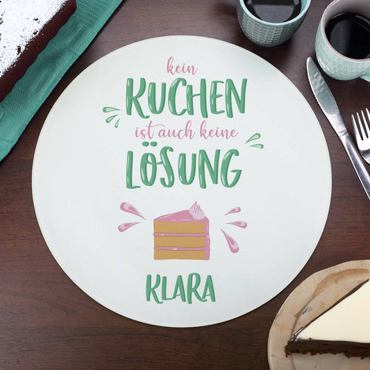 Lustiger Glasteller für Kuchen mit Name personalisiert