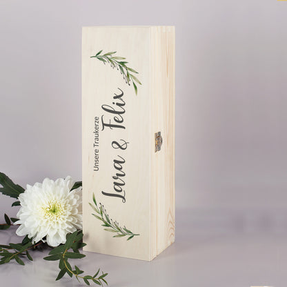 Geschenkbox für Hochzeitskerzen - mit Zweigen, Wunschtext & Name bedruckt