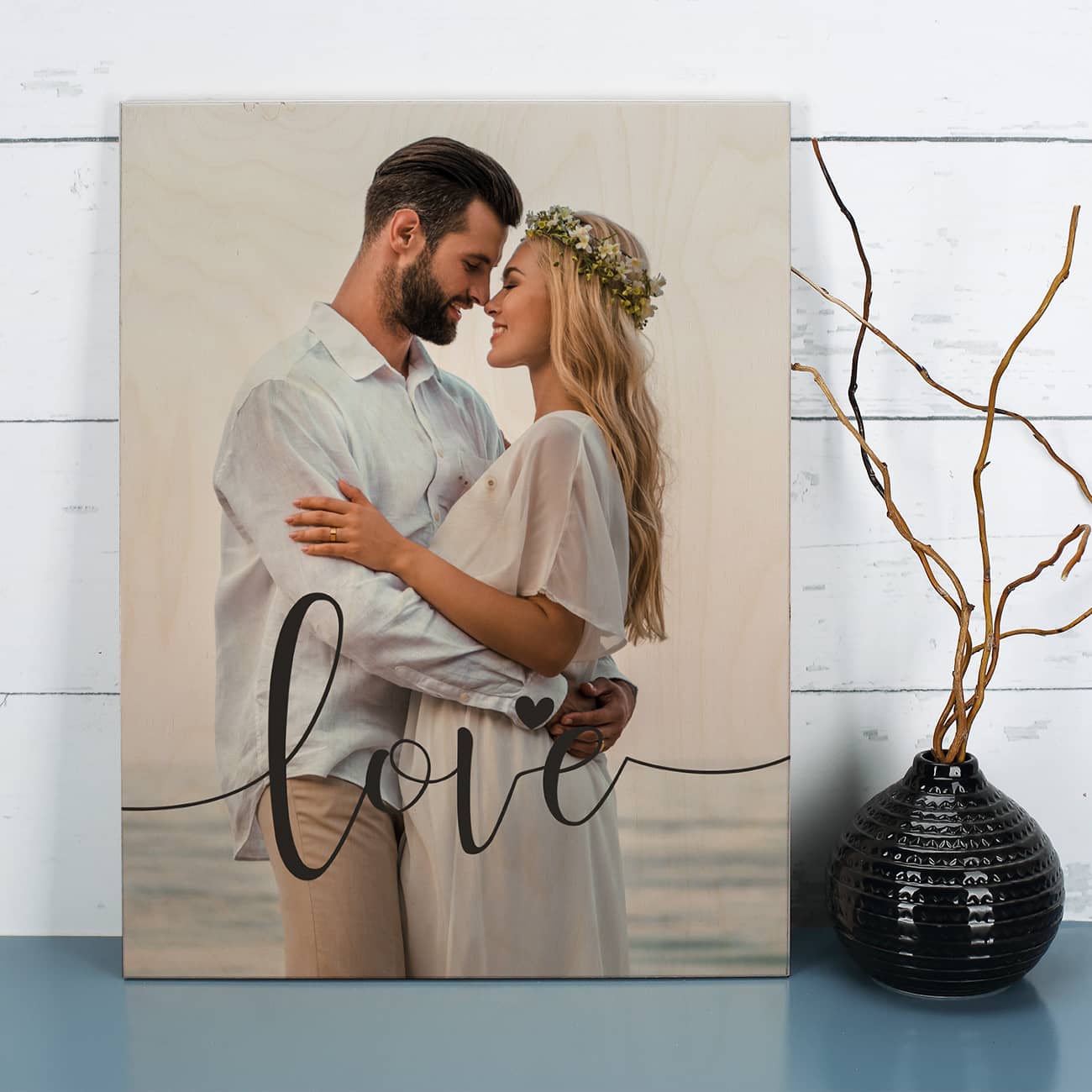 Holzplatte mit Fotodruck als Valentinstagsgeschenk