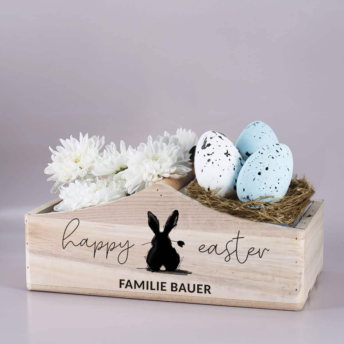 Happy Easter - Pflanzkorb zu Ostern mit Hasen-Motiv & Wunschtext