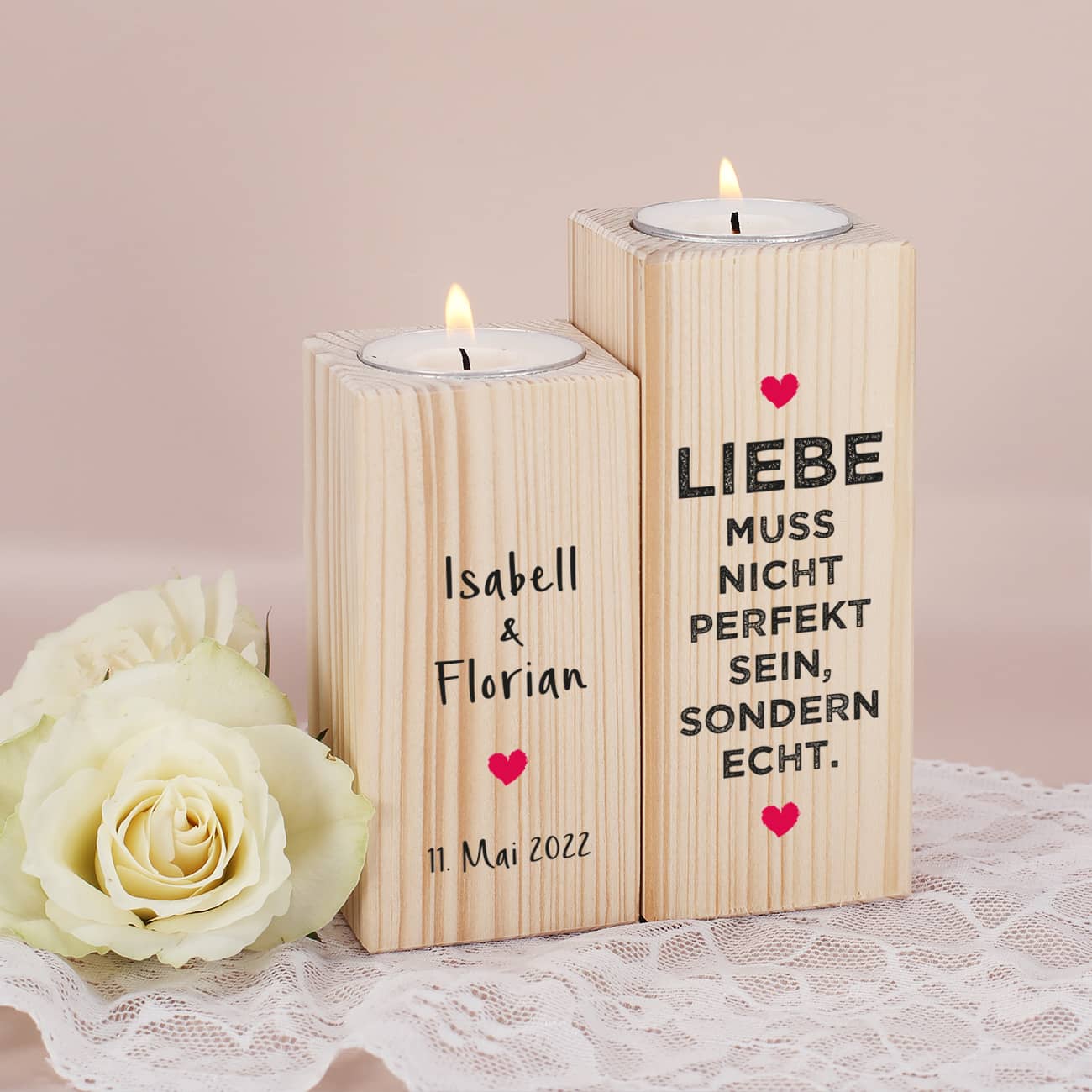 Liebe muss echt sein - Teelichthalter zur Hochzeit