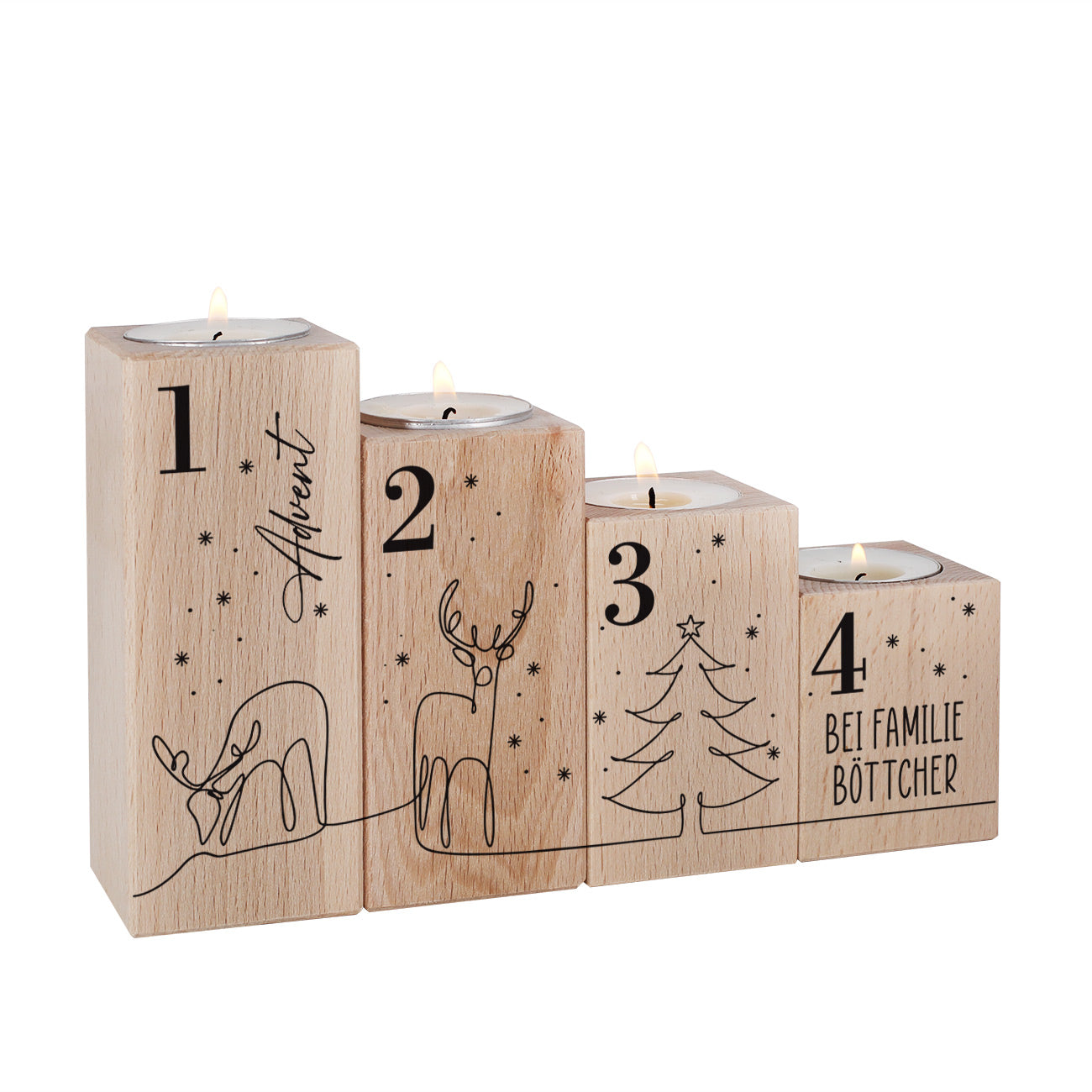 Adventskranz aus Holz - Teelichhalter elegant bedruckt