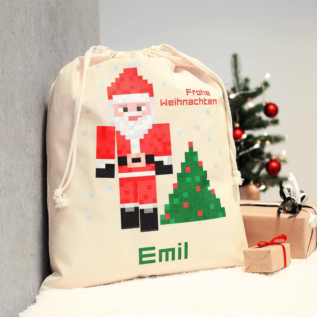 Weihnachtsgeschenksack im Pixeldesign