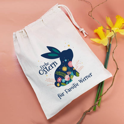 Geschenksack mit Osterhase, Blüten und Wunschtext, 25 x 32 cm