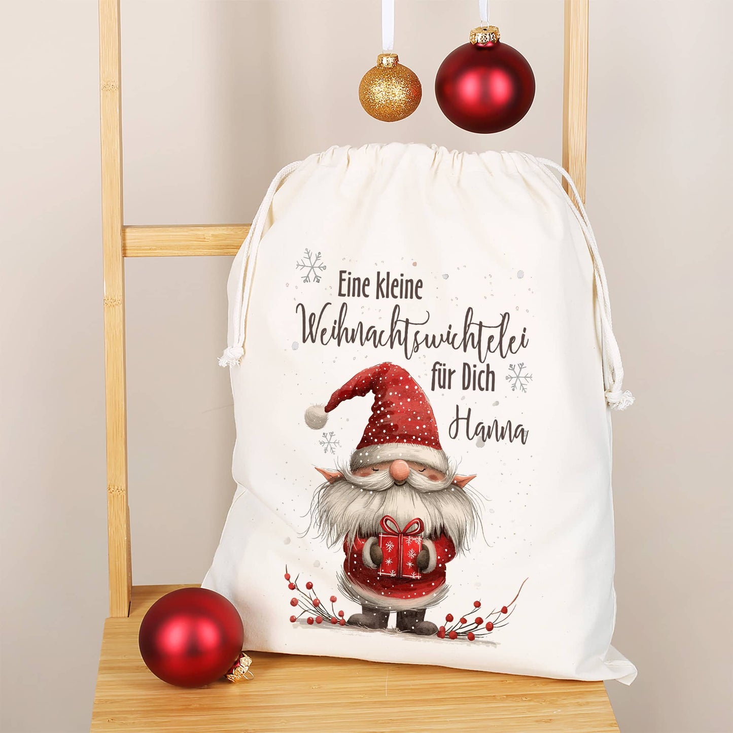 Großer Geschenksack für Wichtel- & Weihnachtsgeschenke mit Name personalisiert