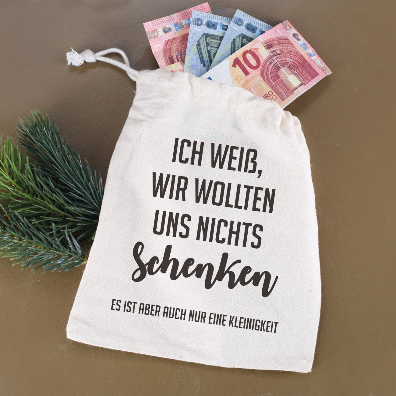 Kleiner Geschenksack bedruckt mit lustigem Spruch