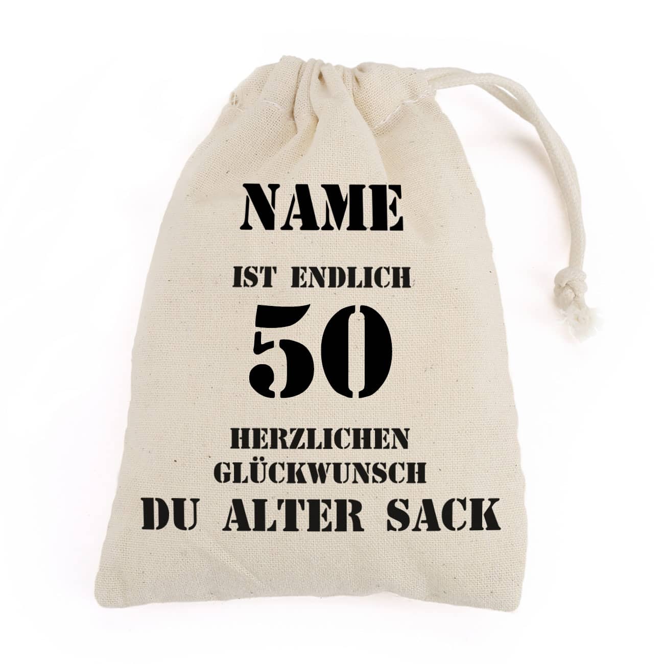 personalisierter beutel für einen alten Sack zum 50. Geburtstag