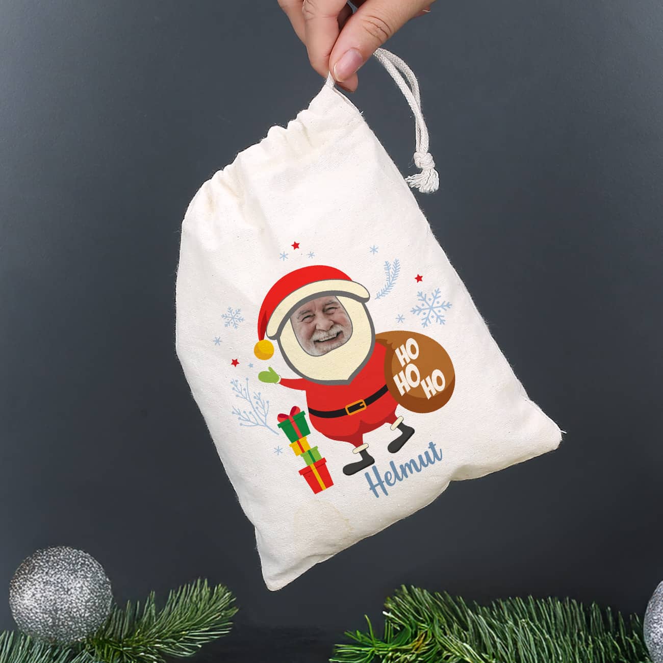 Weihnachtlicher Geschenksack mit Foto & Name 