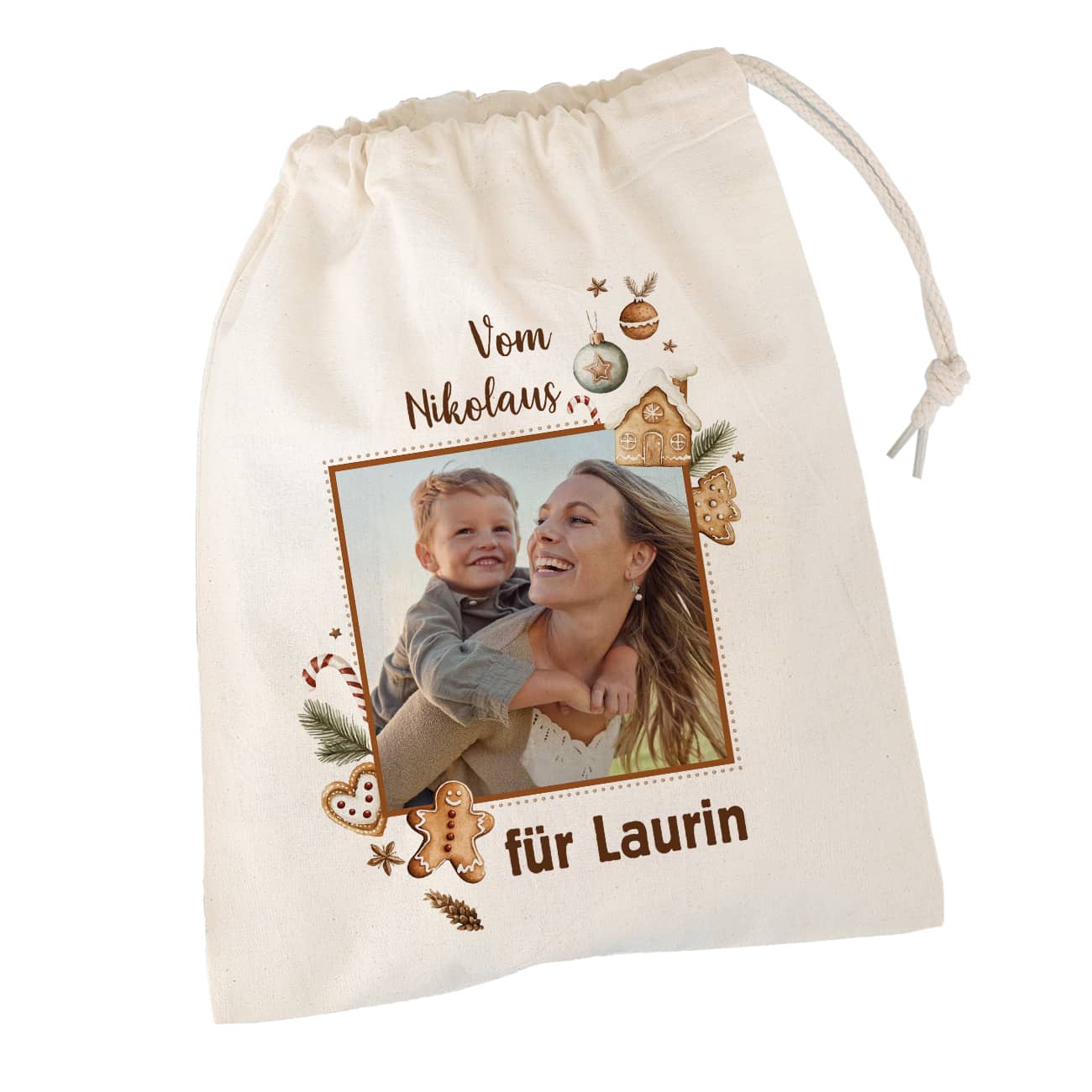 Kleine Geschenkverpackung zu Weihnachten mit Foto, Wunschtext & Name