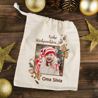 Geschenksack zu Weihnachten mit Foto, Wunschtext & Name