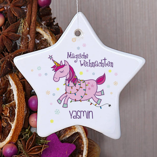 Einhorn Weihnachtstern Baumschmuck Name